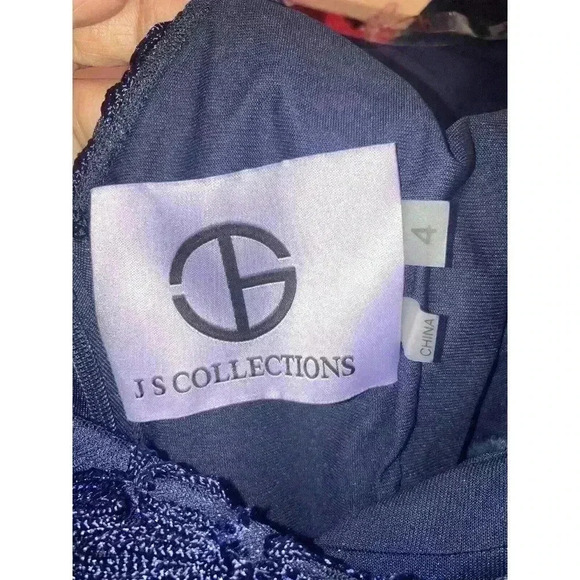 JS COLLECTION Embroidered Soutache Cocktail Sheath Dress Navy Size 4 - Picture 7 of 12